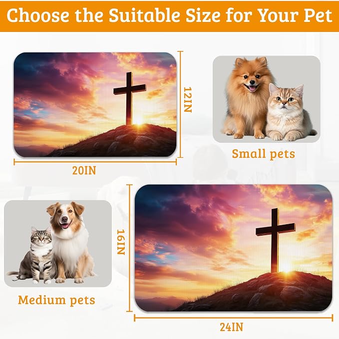 Pet Feeding Mat, Cross Absorbent Dog Cat Food Mat Sunset Dog Mat - Image 6