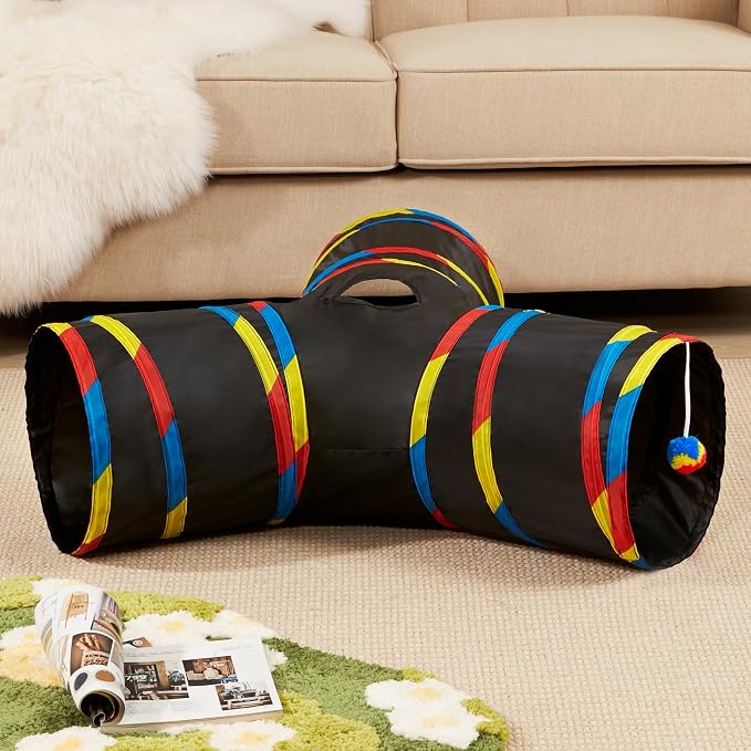 Tempcore Pet Cat Tunnel Collapsible Toy, 3-Way Kitty Tunnel - Image 2