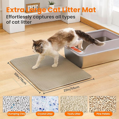 Extra Large Cat Litter Mat, 30x22 Inches Honeycomb Double Layer Cat Litter - Image 2