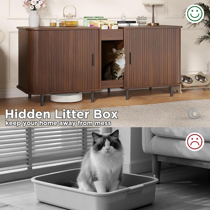 Double Litter Box Enclosure for 2 Cats, Large Indoor Cat House - Image 9