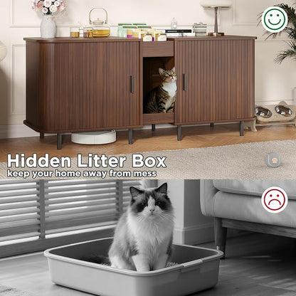 Double Litter Box Enclosure for 2 Cats, Large Indoor Cat House - Image 9