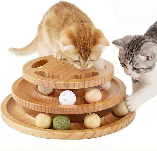 Cat Ball Track Toy with Puzzle Top, Extra Large Wooden Cat Toys by Zomisia