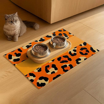 Puppy Feeding Mat 24x16 inch Orange Leopard Print Pet Bowl Placemat Non Slip - Image 9