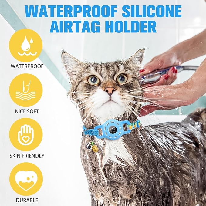 BINGPET AirTag Cat Collar with Bells, Upgraded Safety Elastic Cat Collar with - Image 5