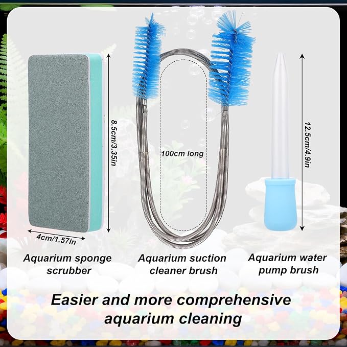 Aquarium Cleaning Tools Kit, Includes 4 Double Sided Sponge Scrubbers 2 Suction - Image 2