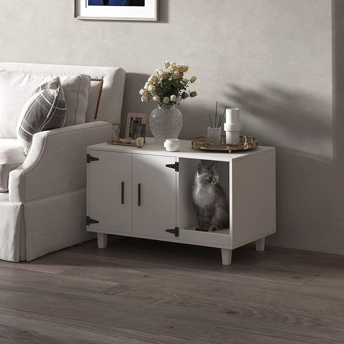 GDLF Modern Wood Pet Crate Cat Washroom Hidden Litter Box Enclosure Furniture - Image 2