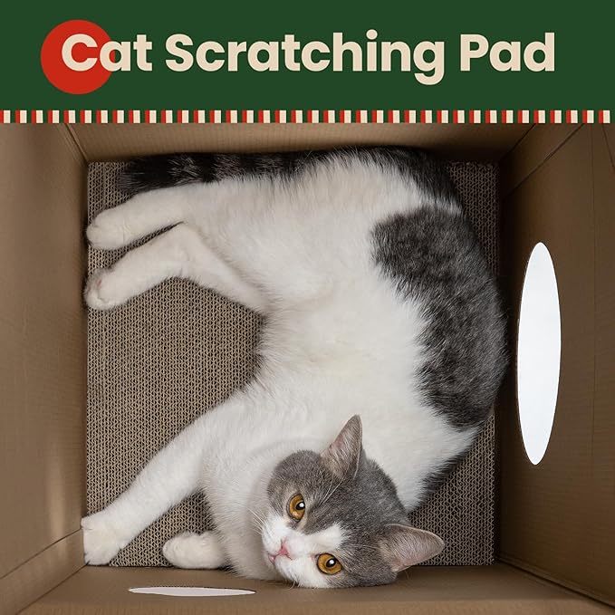 Cardboard Cat House with Scratch Pad & Catnip, Cat Play Scratching House - Image 3