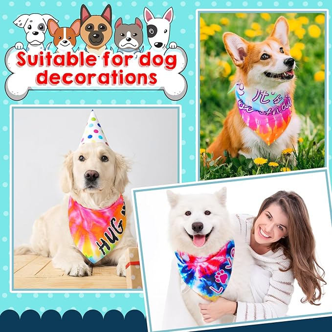 50 Pcs Tie Dye Dog Bandanas Bulk Pet Bibs Colorful Triangle Scarf Tie Dye - Image 6