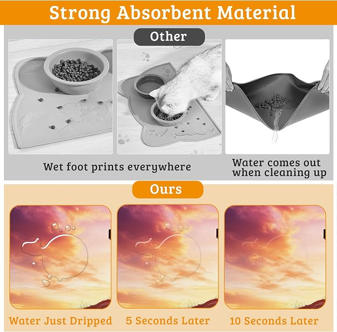 Pet Feeding Mat, Cross Absorbent Dog Cat Food Mat Sunset Dog Mat - Image 3