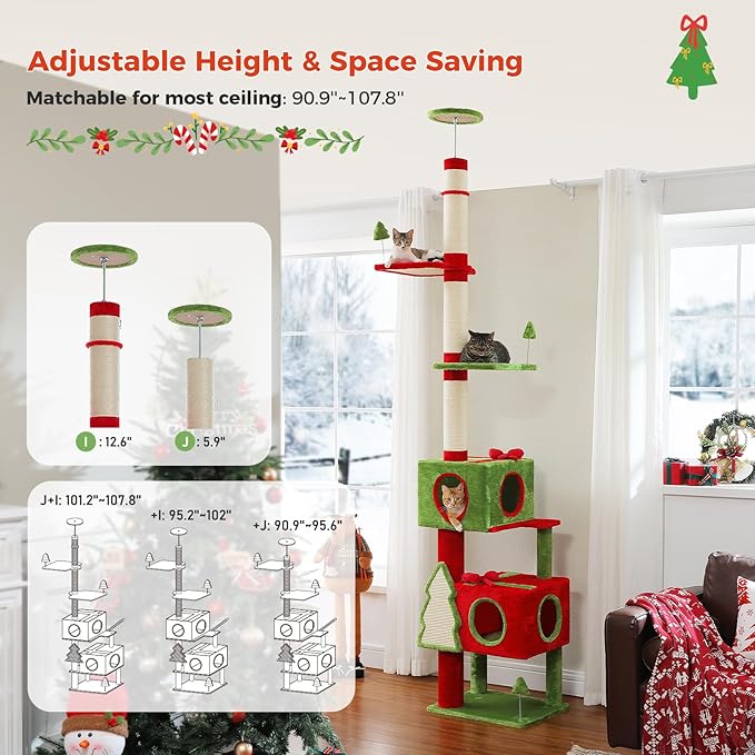 PETEPELA Floor to Ceiling Christmas Cat Tree, Tall Cat Tower - Image 2