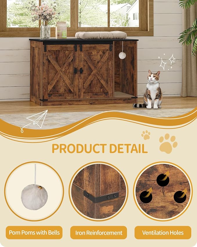 Cat Litter Box Enclosure, Hidden Litter Box Cabinet Furniture - Image 8