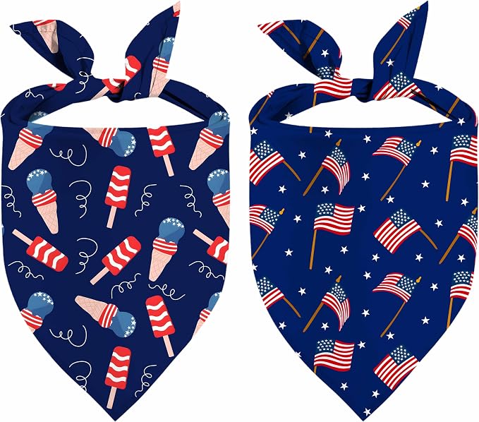 4th of July Dog Bandanas, Patriotic Pet Decorations 2 Pack, Adjustable by Unknown