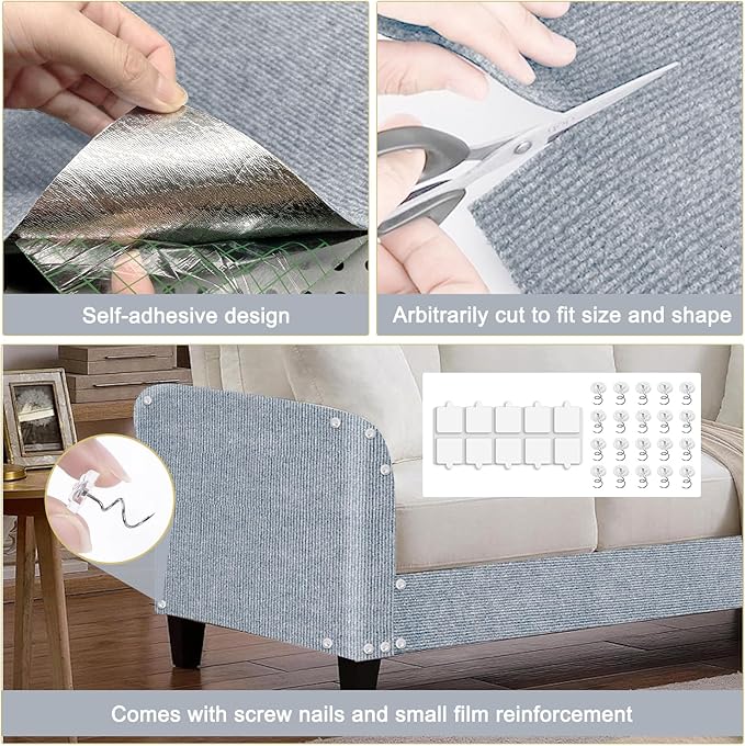 Cat Scratching Mat, 118.5"x15.9" Trimmable Self-Adhesive Cat Scratch Carpet - Image 3