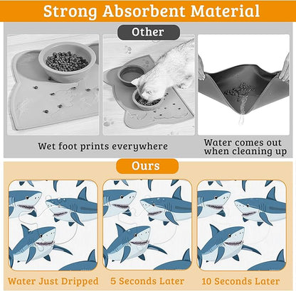 Shark Dog Food Mat, Wild Fish Absorbent Pet Feeding Mat - Image 3