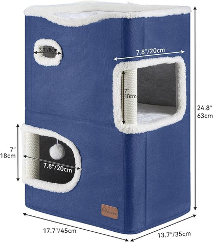 YITAHOME 2-Tier Cat House, Indoor Cat Cave Bed Playhouse, Cat Tunnels - Image 5