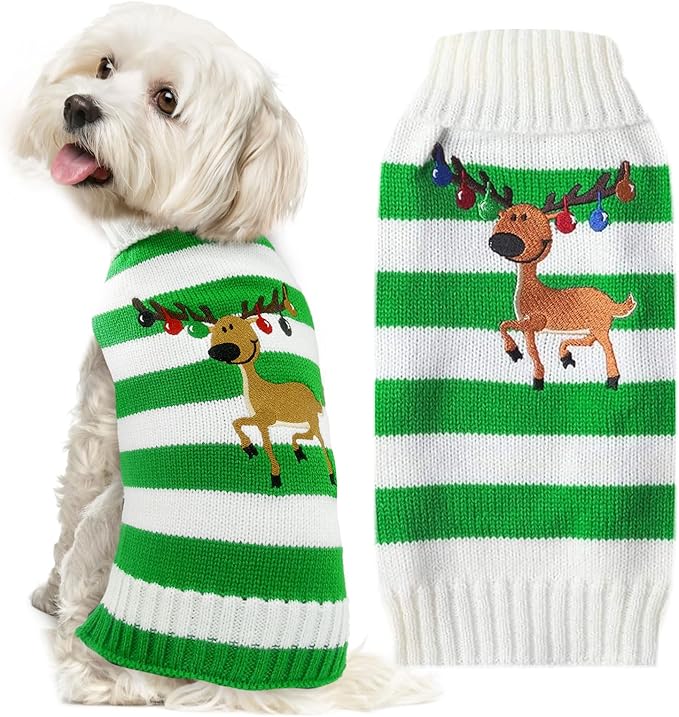 Christmas Dog Sweaters Xmas Pet Outfits Striped Elk Costume Holiday Clothes by DOGGYZSTYLE