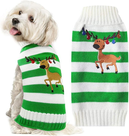 Christmas Dog Sweaters Xmas Pet Outfits Striped Elk Costume Holiday Clothes by DOGGYZSTYLE