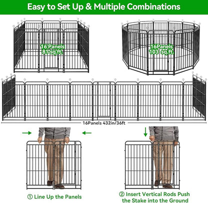 Heavy Duty Dog Playpen: 16 Steel Panels 47" Height, Square Steel Pipe - Image 8
