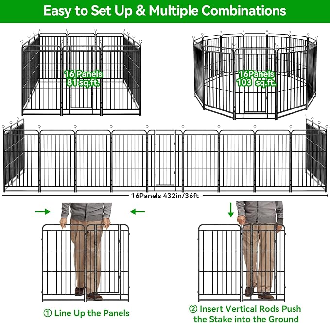 Dog Fence Outdoor 16 Piece Panels 32" Height, Square Steel Pipe - Image 8