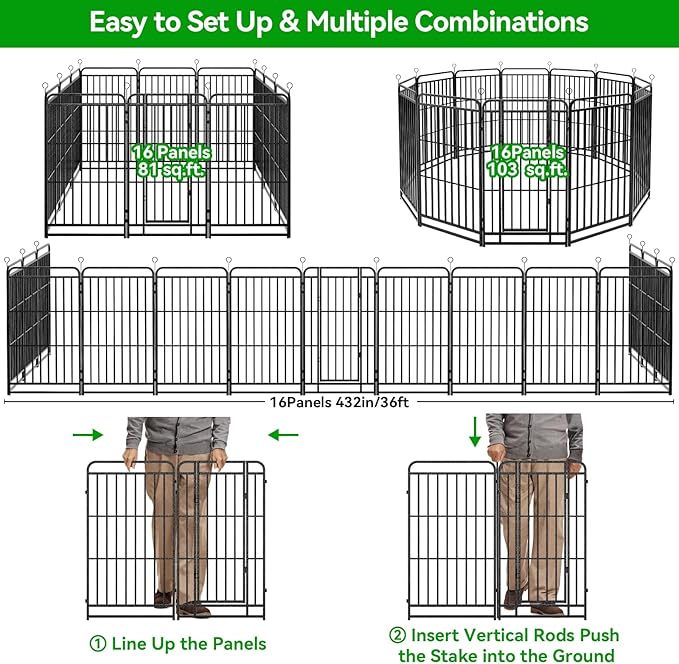 Heavy Duty Dog Playpen: 16 Steel Panels 40" Height, Square Steel Pipe - Image 8