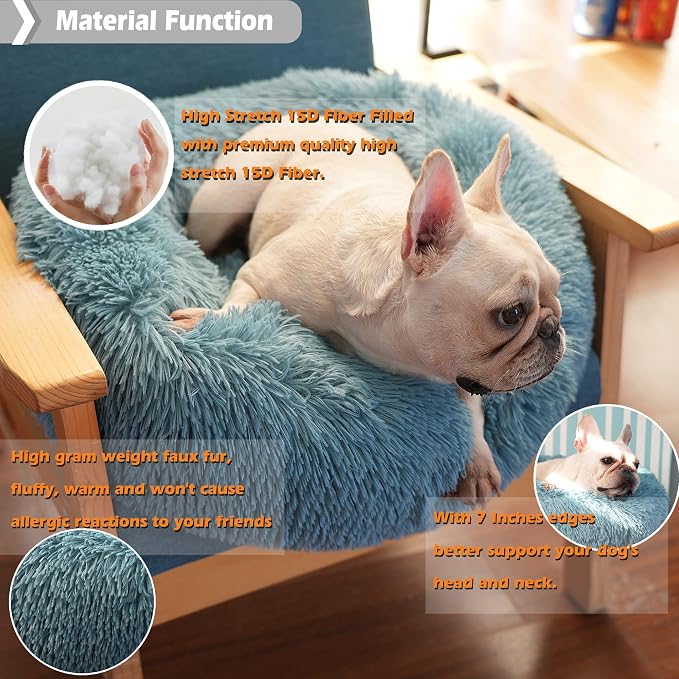 Calming Donut Dogs Beds for Small Dogs Washable, 23inch Plush Round Pet Bed for - Image 4