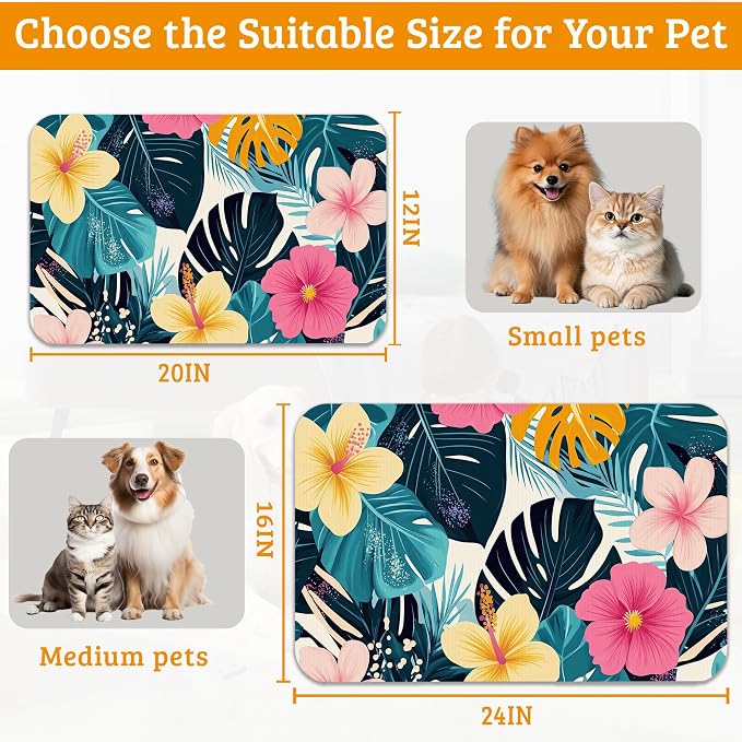 Tropical Palm Dog Food Mat, Exotic Leaves Floral Absorbent Pet Feeding Mat - Image 6