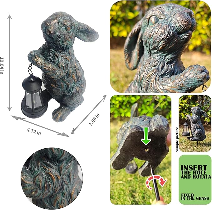 Solar Garden Outdoor Decor Bunny Statues, Figurine Decorations Rabbit - Image 3