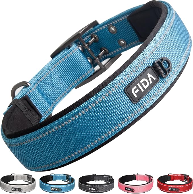 Fida Heavy Duty Dog Collar 1.5” Width, Ultra Soft Neoprene Padded, Adjustable by Fida