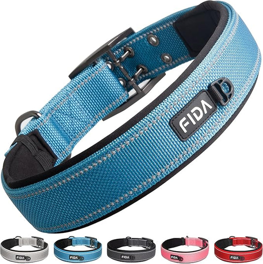 Fida Heavy Duty Dog Collar 1.5” Width, Ultra Soft Neoprene Padded, Adjustable by Fida