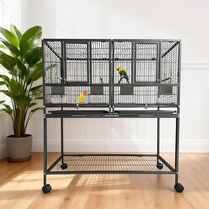 43 Inch Bird Cage with Wooden Perches, Standing Wrought Iron Birdcage with - Image 8