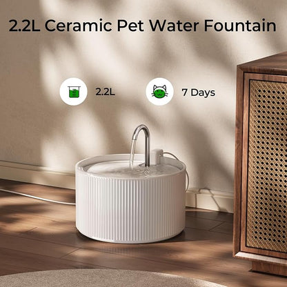 Voluas Ceramic Cat Water Fountain, 2.2L/74oz Cat Fountains - Image 7