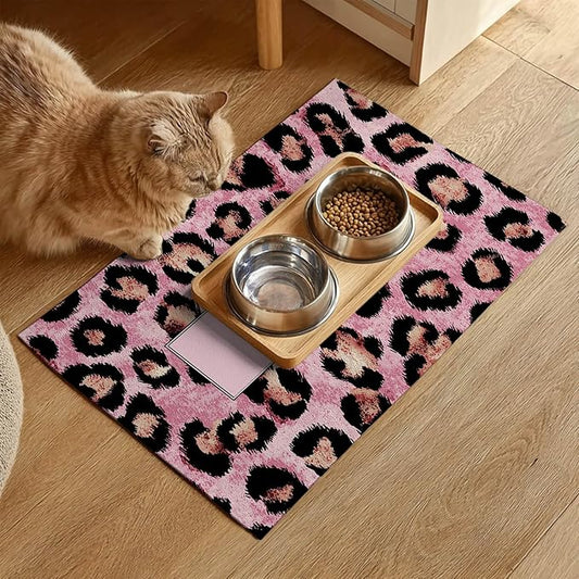 Puppy Feeding Mat 20x12 inch Pink Leopard Print Dog Bowl Placemat Non Slip Mat - Image 2