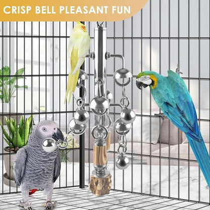 KATUMO Large Bird Toys, Natural Wooden and 304 Stainless Steel Bell Toy - Image 4