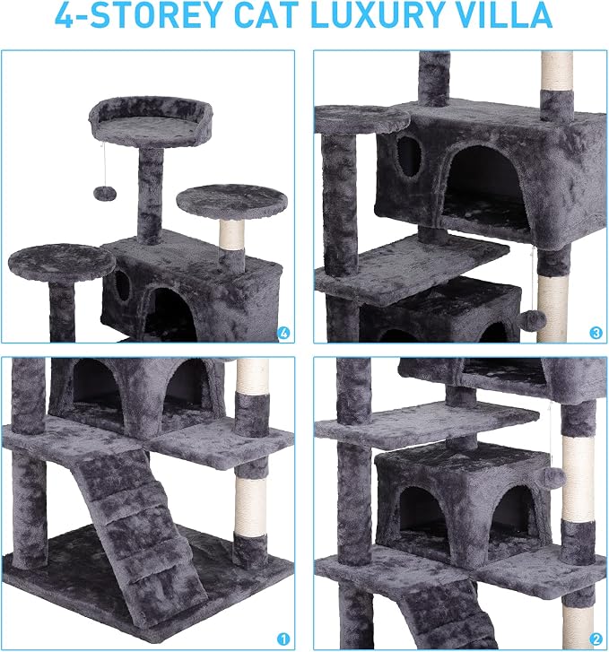 54-Inch Cat Tree for Large Cats, Sturdy Multi-Level Cat Tower - Image 2