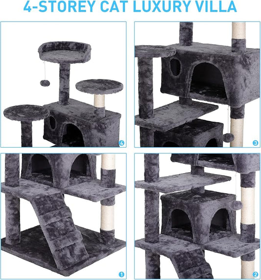54-Inch Cat Tree for Large Cats, Sturdy Multi-Level Cat Tower - Image 2