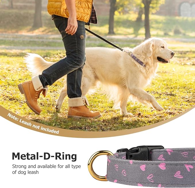 Cotton Handmade Dog Collar Cute and Distinctive Patterns Grey Heart - Image 6