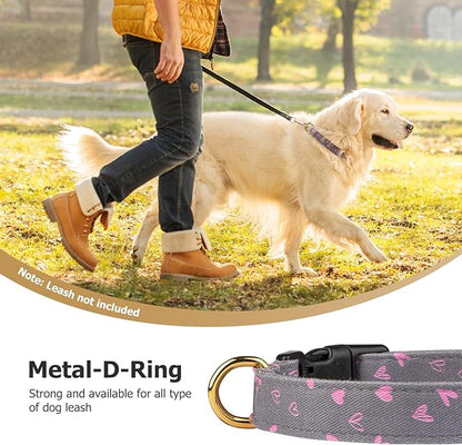 Cotton Handmade Dog Collar Cute and Distinctive Patterns Grey Heart - Image 6