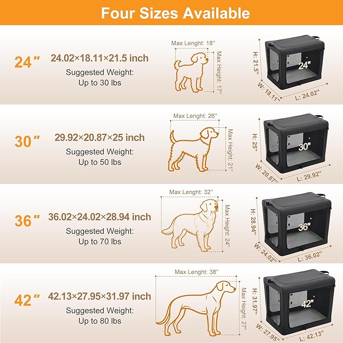 Dog Travel Crate 24 Inch, Portable Soft-Sided Travel Carriers - Image 3