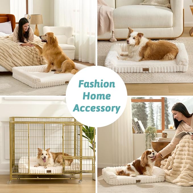 Cute Dog Bed for Medium Dogs, Faux Rabbit Fur Orthopedic Foam Dog Bed - Image 4