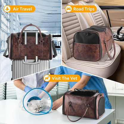 Stylish Leather Pet Carrier for Small Dogs and Cats Up to 15 lbs, Airline - Image 6