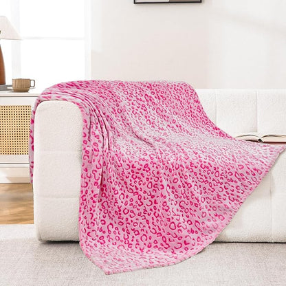 Bnuitland Pink Leopard Print Flannel Throw Blanket, 300 GSM Double Sided Fuzzy - Image 2
