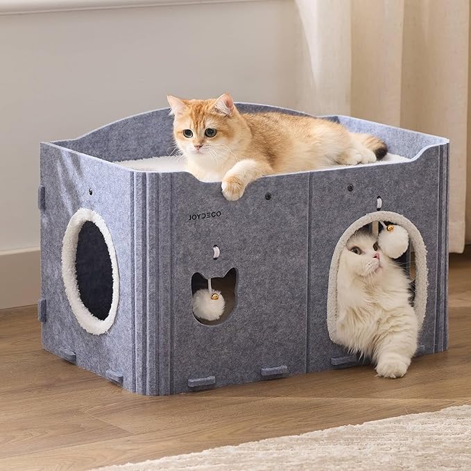 Joydeco Cat House for Indoor Cats, Extra Wide Scratch Resistant Felt Cat Condo by JOYDECO