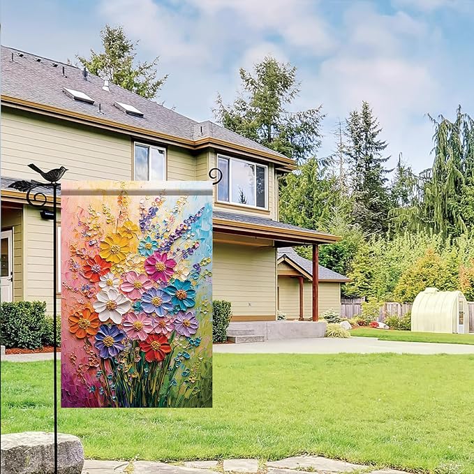 12x18 Inch Spring Garden Flag Colorful Flower Oil Painting Style Yard Banner - Image 4