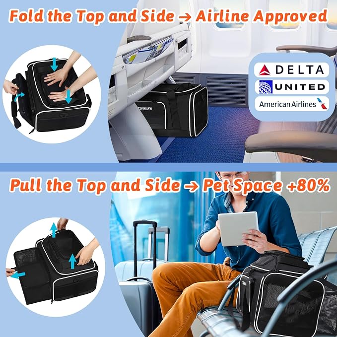 Petskd Top and Side Expandable Pet Carrier 18x11x11 Inches Delta United Airline - Image 2