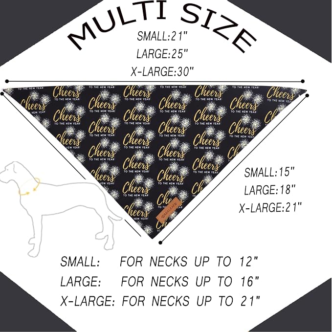 Realeaf New Year Dog Bandanas 2 Pack, Cheers to The New Year Dog Scarf - Image 2
