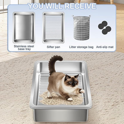 Teheao 2 Pack Stainless Steel Sifting Cat Litter Box - Image 7