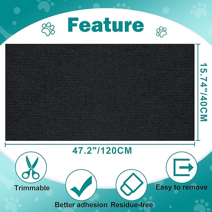 Bed Cat Scratcher Pad, 47.2"x15.8"Cat Scratching Mat, Self-Adhesive Trimmable - Image 6