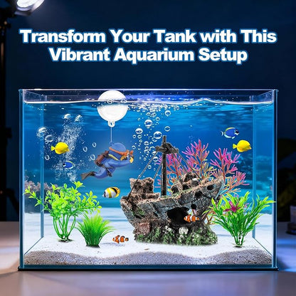 6 Pcs Aquarium Decor Set Shipwreck Decoration Little Diver Floating Fish Tank - Image 2