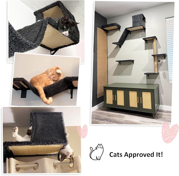 FUKUMARU Cat Wall Shelves, Stable & Safe 4 in 1 Cat Furniture Set, Wooden - Image 9