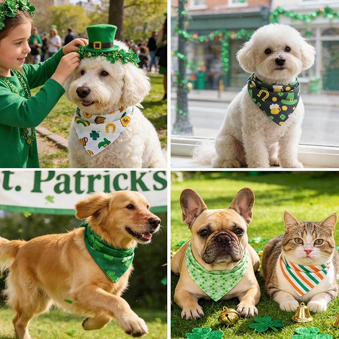 PAWCHIE St. Patrick's Day Dog Bandanas 4 Pack, Reversible Dog Party Triangle - Image 6